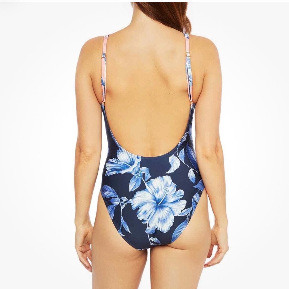 La Blanca One‎ Piece Swimsuit Women 22W Blue Pink Floral NEW Keyhole Convertible - Picture 2 of 9